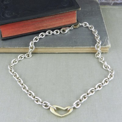 Movado 925 Sterling Silver and 18K Yellow Gold Open Heart Chain
