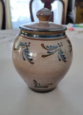 Vintage Pottery Stoneware Ceramic Lidded Jar Flower Hand-Crafted Artist Natriger