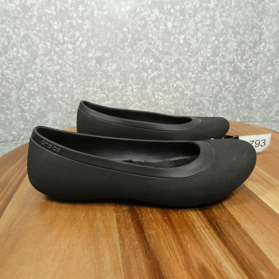 Zapatos Crocs para mujer 8 negros de gamuza sin cordones informales planos forrados de lana cómodos Foto 2 de 4