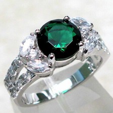 TRENDY 2 CT EMERALD 925 STERLING SILVER RING SIZE 5-10