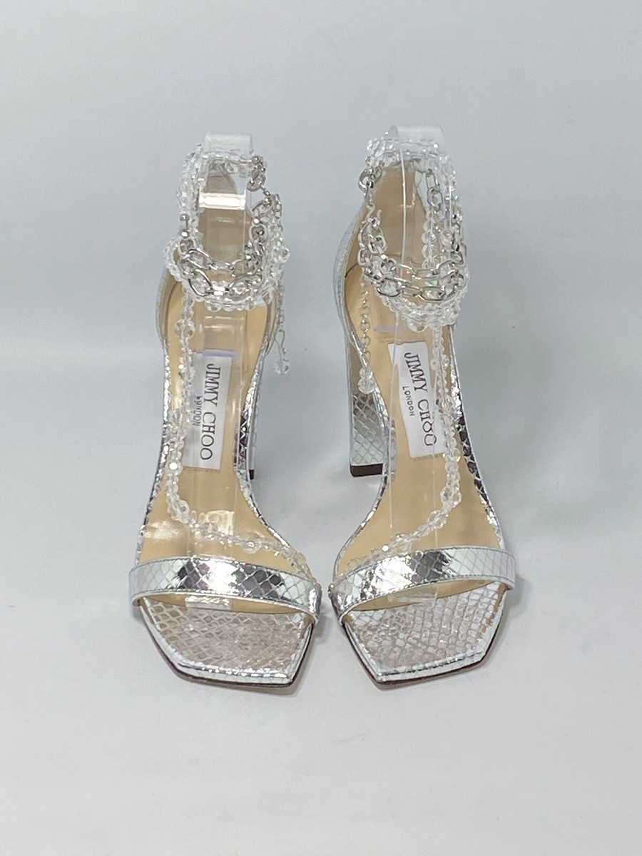 Jimmy Choo Neena Croc-Embossed Metallic Leather Embellished