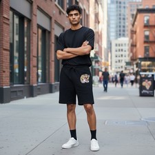 Gucci Mens Black Tiger Head Embroidered Sweat Shorts Made in Italy US L-XL