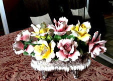 Capodimonte Porcelain Basket with Roses 17.5" L x110" W x12" H 