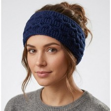 Navy Blue Hand Crochet Knit Headband 4" x 9"