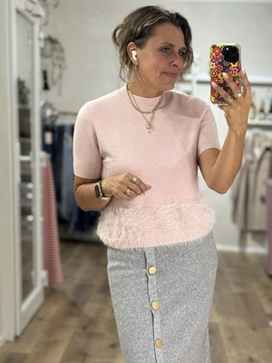 Pullover Pulli Feinstrick Altrosé Kurzarm Fellsaum Onesize bis Gr. 40/42 (T2) H