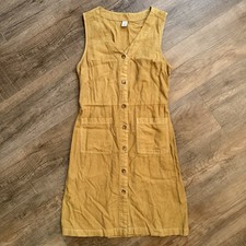 Old Navy Womens SP Mustard Yellow Sleeveless Mini Dress Buttons Linen Blend Boho