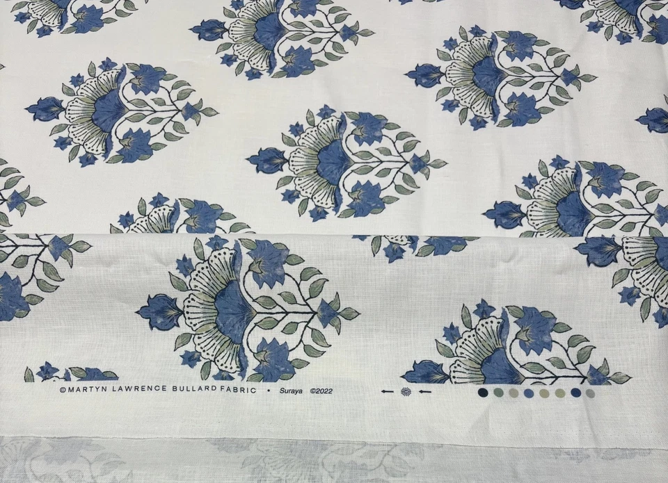 MARTYN LAWRENCE BULLARD SURAYA BLUE LINEN DESIGNER FABRIC REM 31" LONG 54"W - Image 4 of 4