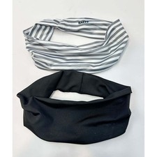 No-Slip Comfort Stretch Headband Bundle Black Gray/White Stripe 2-Pack SAE99