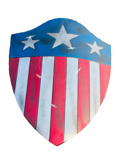 Captain America Shield: Battle Damaged Aluminum, Leather Straps - 19.5x25 Inch