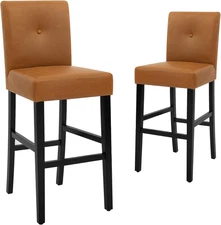 Stylish Upholstered Height Barstools with Solid Wood Legs for Kitchen, Dining, B
