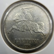 1936 Lithuania 10 Ten Litu Silver Coin - Extremely Fine - Vytautas