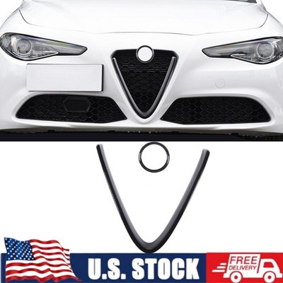 Gloss Black Front Grille Cover V Shape Logo Ring Trim 2PCS For Alfa Romeo Giulia