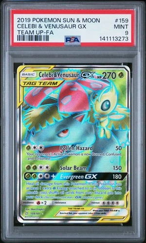 2019 POKEMON SUN & MOON TEAM UP #159 FULL ART/CELEBI & VENUSAUR GX PSA 9