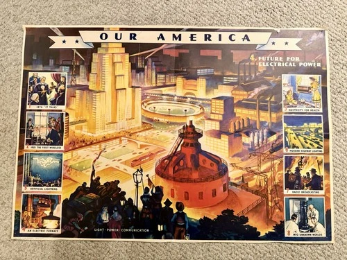 #4 OUR AMERICA COCA COLA VINTAGE EDUCATIONAL ELECTRICITY Poster 1940's WWII