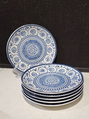 SET OF 5- William Roberts White Blue Reverie Floral Net Salad Plates 8.5''