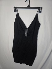 NWT Lulus Women Black Bodycon Faux Wrap Mini Dress M Strappy Cami Cocktail Party