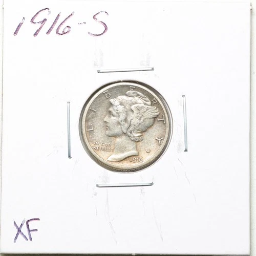 1916-S 10C Mercury Winged Liberty Silver Dime in XF Condition #6165