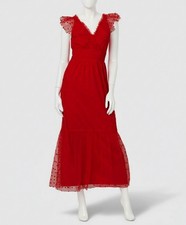 Adrianna Papell Women Red Sleeveless V-Neck Ruffle Dot-Mesh Dress Size 14