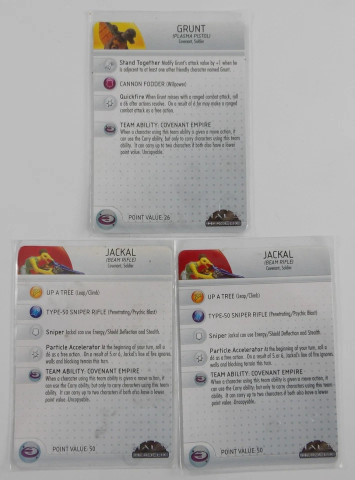 Lote HeroClix Halo: Chacal #008 x3 Grunt #014 x1 con (3) cartas - Covenant Foto 3 de 4