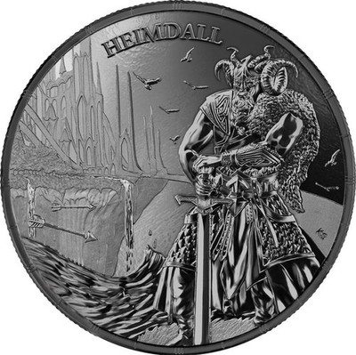 2025 1 Oz .9999 Silver Germania 5 Mark Ragnarök Heimdall Black Color Coin W/COA!