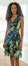 tahari arthur levine dress sz 14 floral v-neck wrap w/tie ruffle cottage summer