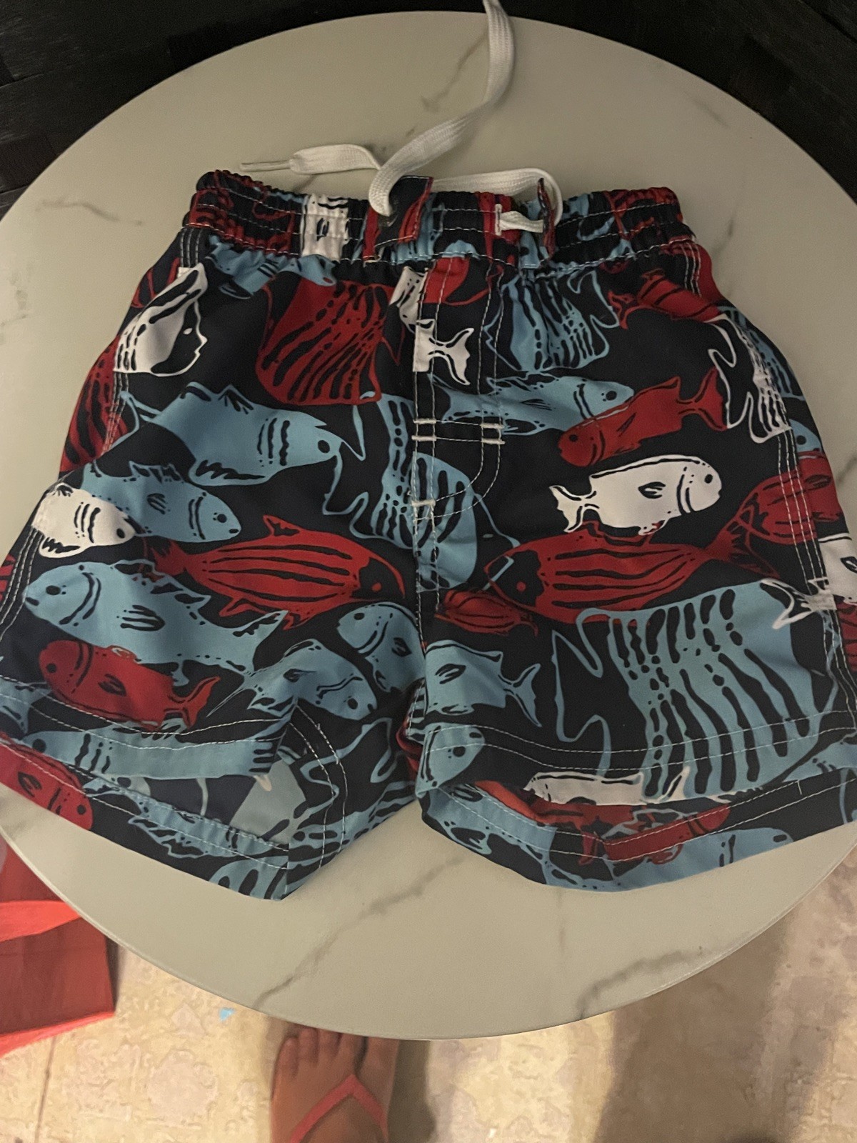 Swimsuit Shorts Boys Size 12 Months With Fish Red Swimwear Used Oshkosh-image