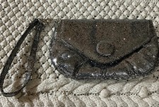 Sparkly Silver Black Clutch Purse with Wrist Strap