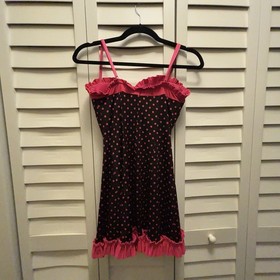 Victoria's Secret Sexy Little Things Chemise 36C Black Pink Babydoll Polka Dots