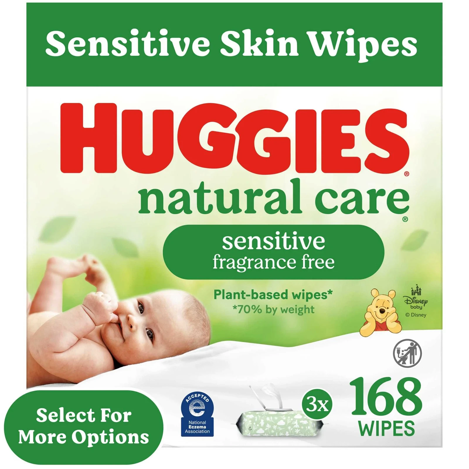 Huggies Natural Care Sensitive Baby Wipes, Unscented, 3 Pack, 168 Total Ct
