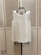 HLT30 White Medium NWT Match Point Linen Shirt Tank Round Neck Flax NEW Light