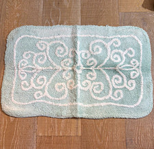 Plush Scroll Bath Mat Rug, Sea foam Green Sage White Rectangle 31x 20in