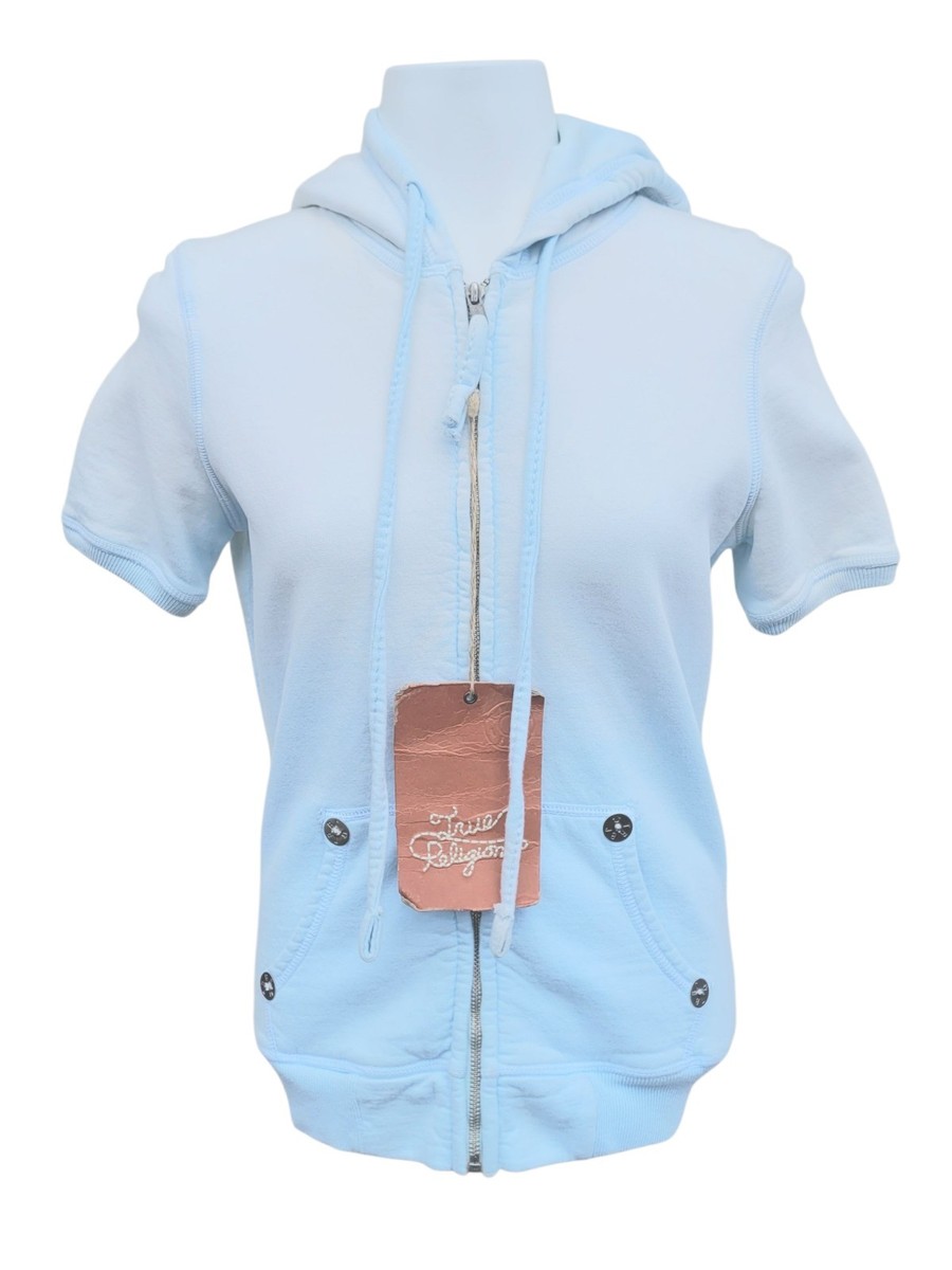 NWT True Religion Sz XS White/Blue Ombré Short Sleeve Hoodie | eBay