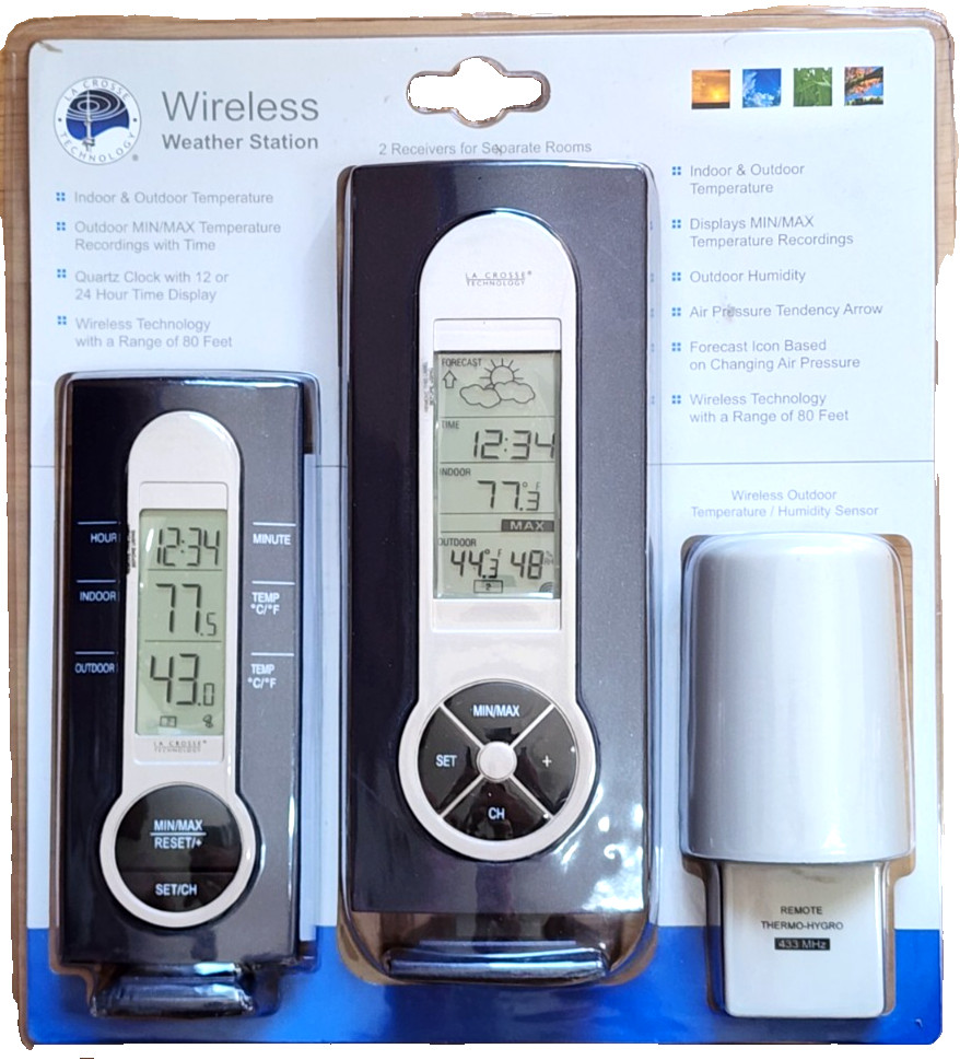 La Crosse Wireless Weather Station Set w/ 2 Receivers & Outdoor Sensor New