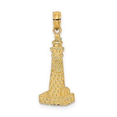 14K Gelbgold flach und strukturiert Leuchtturm Charm Anhänger L - 1,04 Zoll