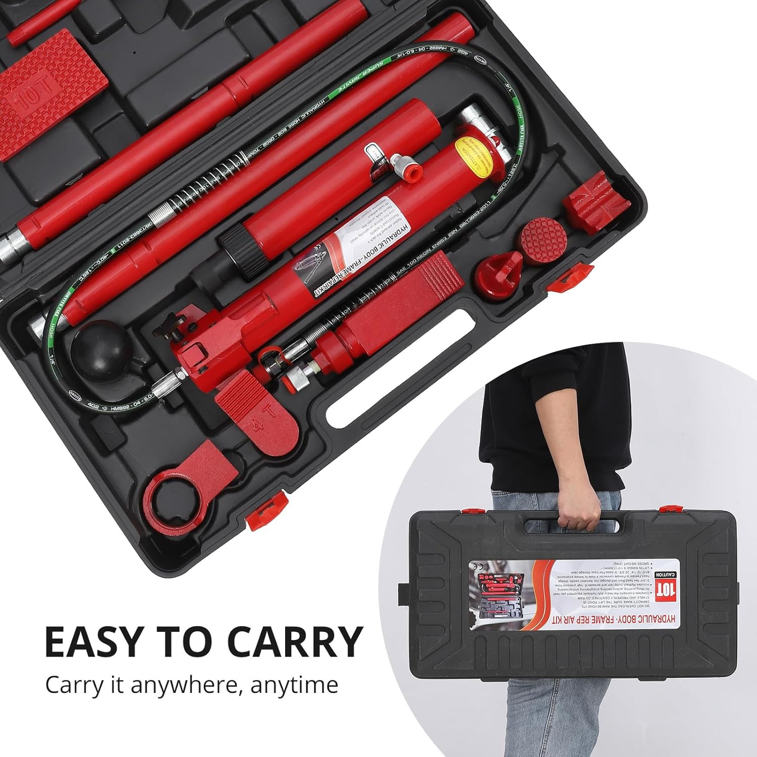12 T Hydraulic Kit - Portable Hydraulic Jack, Oil Hose, Ideal for Construction, 