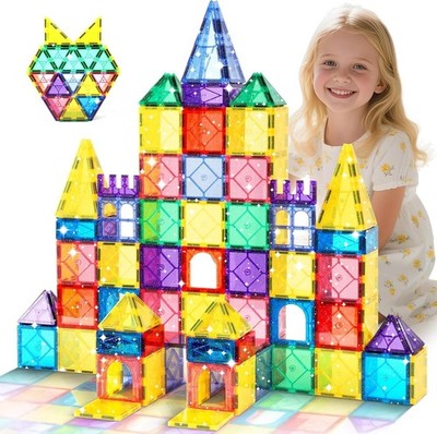 100 Pcs Tiles Clear Colors Magnetic Building Toy Magnet Blocks Kids 3D