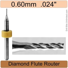 .6mm .024" Router Bit Carbide Diamond Flute ONE Pc. 1/8" Shank  .118" Depth R104
