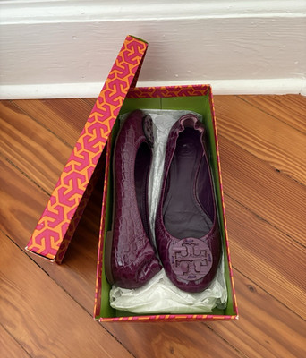 Tory Burch Purple Logo Ballet Flats Women's US 8 Leather Upper Comfort