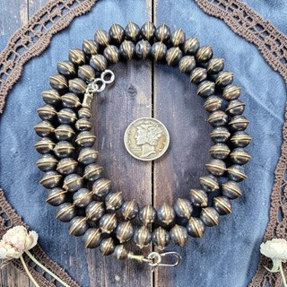 20" NAVAJO Pearl 7mm Desert Southwest Native Bench Beads Silver Western Necklace