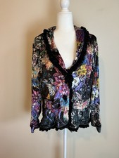 Alberto Makali Women  s L Blazer Jacket Velvet Lace Button Floral Fairy Whimigoth