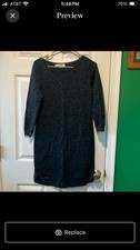 LOFT Navy Blue Animal Print Shift Dress sweater dress Grey blue small mob wife
