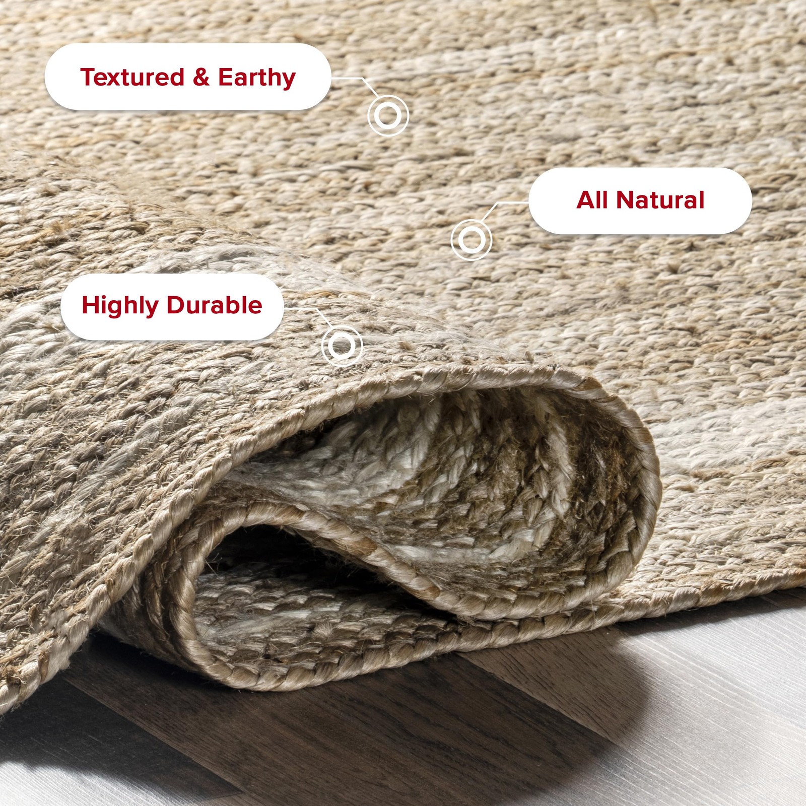 Rikki Off-White/Natural, 4' x 6' Oval, Coastal Braided, Jute, Soft and Textur... thumbnail 4