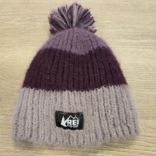 REI Co-op Beanie With Pom One Size Pom Three Color Purple Fleece Lined