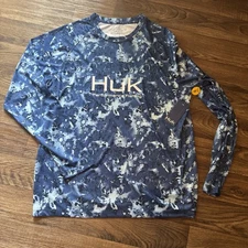 Huk Performance Fishing Shirt Men’s large Blue Camo