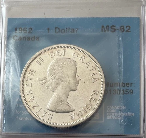 Canada Silver 1 Dollar 1962 certified CCCS MS-62, nice coin !!