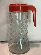 Vintage TANG Pitcher Glass with Orange Plastic Lid by Anchor Hocking 1 qt