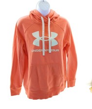 Under Armour Hoodie Womens M Coral Orange Big Logo Loose Fit Fleece Pullover