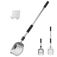 Cat Litter Scoop, Metal Litter Scooper with Deep Shovel, Detachable Long Handle