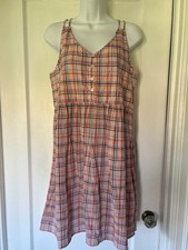 LOFT Multicolored Plaid, Button Front Sun Dress, Size 2, NWOT