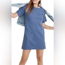 Madewell Women's pocket T-Shirt Dress Ocean Blue Size Small 100% Cotton